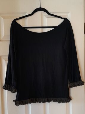 Chloe ruffle black cotton scoop neck boho top blouse no tag